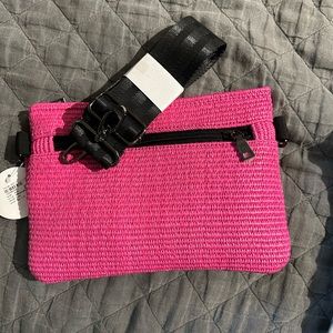 Beautiful pink woven clutch and crissbody